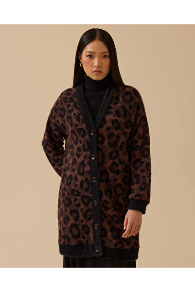 SEÇİL Leopard Patterned Buttoned Knitwear Cardigan
