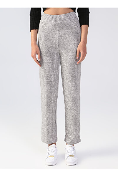 LİMON COMPANY Lastikli Bel Standart Kalıp Gri Melanj Kadın Pantolon MADOKS