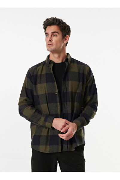 Fabrika Haki Erkek Ekose Yün Karışımlı Gömlek CM RYAN D 253