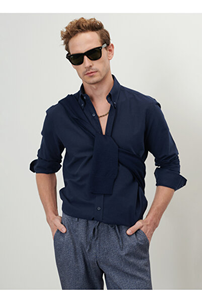 ALTINYILDIZ CLASSICS Slim Fit Koyu Lacivert Erkek Gömlek 4A2000000050