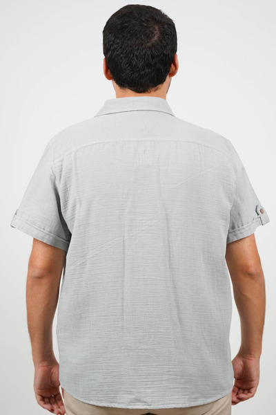 SİDE OTANTİK Men's Muslin Regular Fit Short Sleeve Breathable Casual Gray Shirt