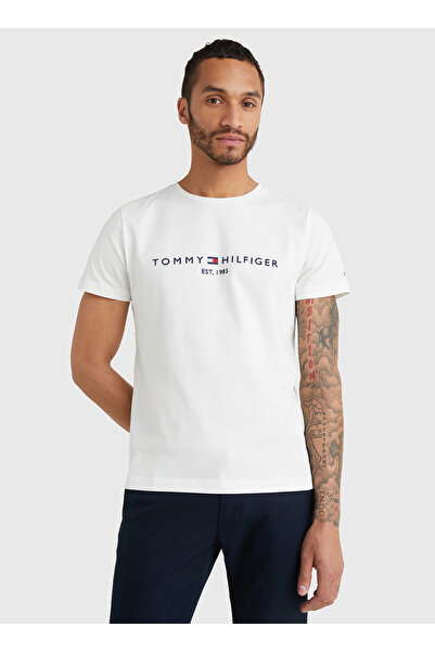 Tommy Hilfiger Bisiklet Yaka Slim Fit Beyaz Erkek Organik Pamuk T-Shirt MW0MW11465118