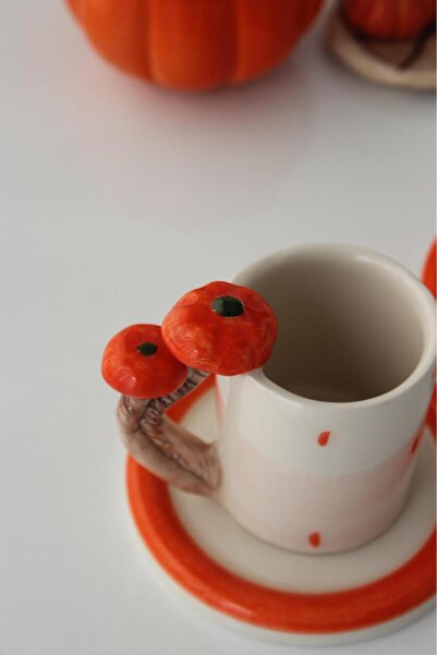 Dİ TAZZA el yapımı iki kişilik 4 parçalı bal kabağı kulplu kahve fincan takımı 110ml