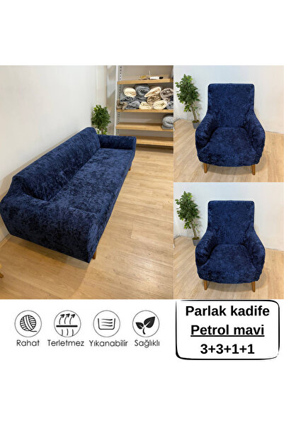 etleshome Parlak Kadife Streç Lastikli 3 3 1 1 Koltuk Örtüsü Takımı Kanepe Çekyat Örtüsü Koltuk Kılıfı