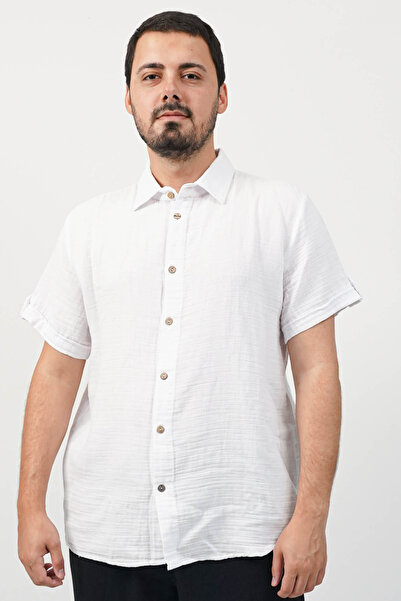SİDE OTANTİK Cămașă albă casual, respirabilă, cu mânecă scurtă, pentru bărbaț...