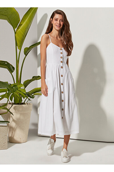 White By Nature Beyaz Kadın Maksi Plaj Elbisesi WBN3113-XL