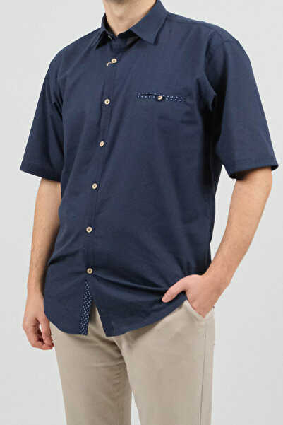 SİDE OTANTİK قميص قطني بأكمام قصيرة للرجال من فلوتو باللون الأزرق الداكن