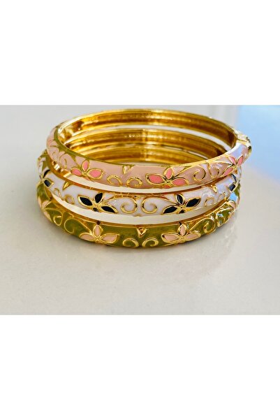 Ustaeller سوار من الفولاذ المطلي بنمط زهور معدنية (أخضر)