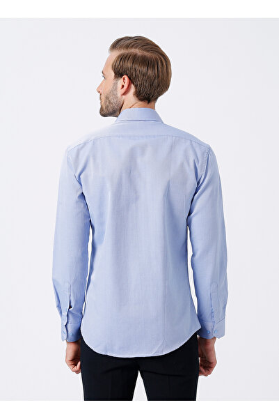 SÜVARİ Slim Fit Klasik Yaka Armürlü Mavi Erkek Gömlek GM2024700322