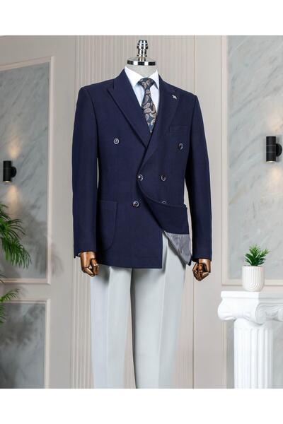 TerziAdemAltun Італійський стиль slim fit крузаве чоловічий однобортний піджак темно-синій T13338