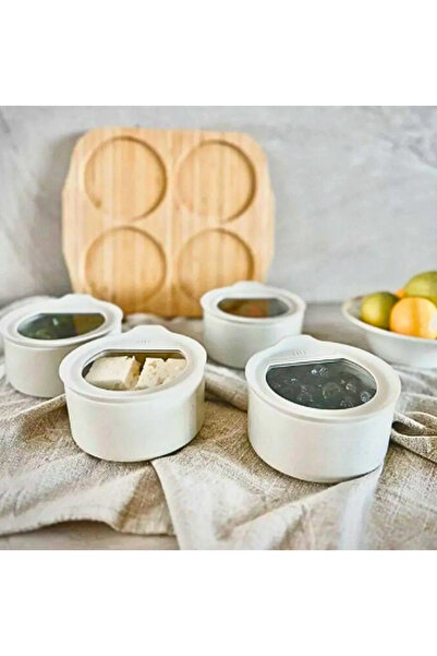 NEOFLAM Fika One 4-Piece Breakfast Set and Tray White – Ceramic Body, Glass Lid