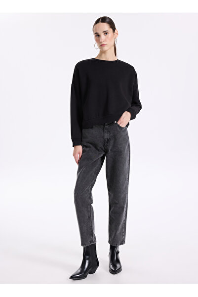 Fabrika Siyah Bisiklet Yaka Kadın Sweatshırt RAVELLO