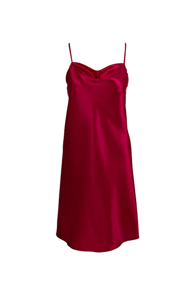 Magic Form Fuşya Kadın Askılı Diz Altı Saten Gecelik 7790