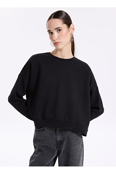 Fabrika Siyah Bisiklet Yaka Kadın Sweatshırt RAVELLO