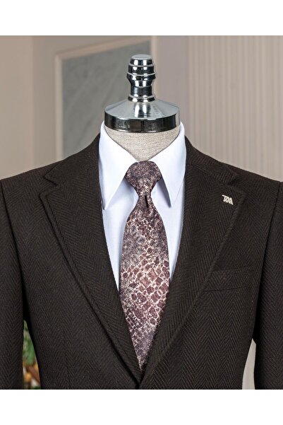 TerziAdemAltun Ανδρικό μονόπαλτο μονόχρωμο σακάκι με λεπτή εφαρμογή ιταλικού στυλ καφέ T13578