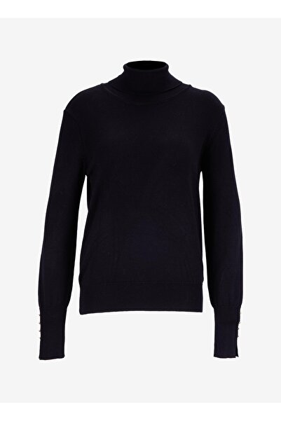 Fabrika Siyah Kadın Balıkçı Yaka Düz Kazak REZZA