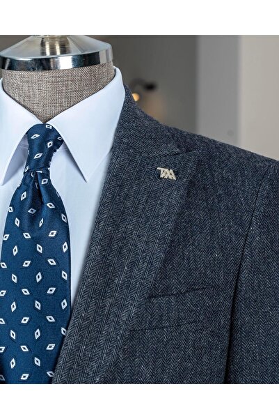 TerziAdemAltun Італійський стиль slim fit, риб'яча спинка, чоловічий однобортний піджак, темно-синій T13299