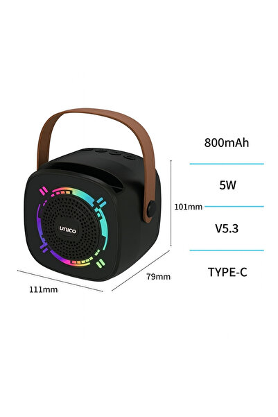 Zentrada Portable Bluetooth Speaker, 5.3, 5W, RGB, 800mAh, Clear Sound, Type-C, MIDMOVIL Black,