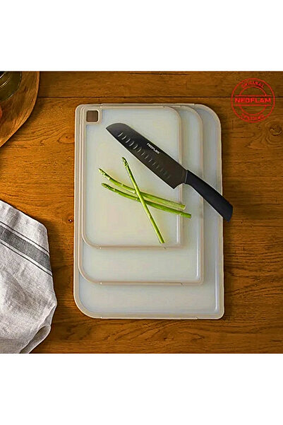 NEOFLAM Fika Cutting Board Beige Non-Slip Microban Protection 3 Piece Set