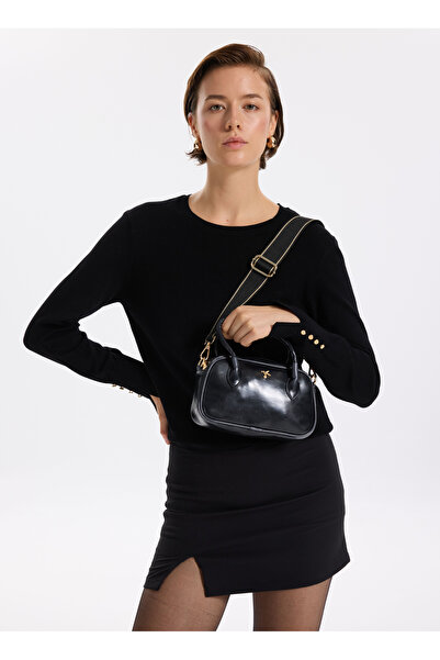 Fabrika Siyah Kadın Bisiklet Yaka Kazak PAGOSA