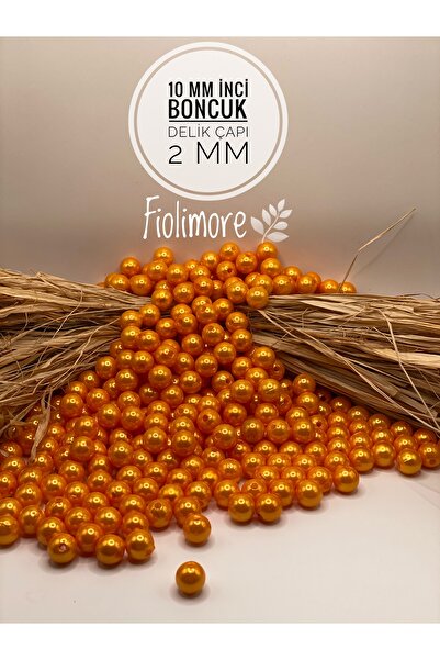 Fiolimore 10 mm Lüks Kaplama Plastik Turuncu Inci Boncuk (50 GRAM-100 ADET) T...