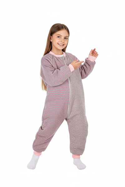 ÖZLEM BEBE Light Pink Stripe 2.5 Tog Sleeping Bag with Intermediate Padding for Ages 7-16