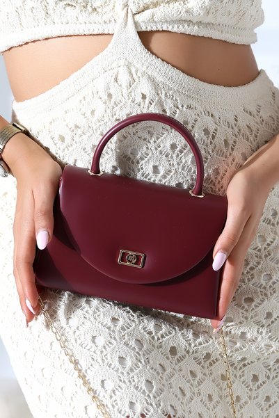 Moda Lime حقيبة يد وكتف صغيرة أنيقة للنساء، بحزام سلسلة ذهبي، باللون العنابي