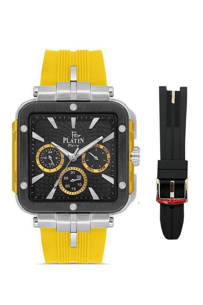 Platin Pierre Pl-1044Gd-Ae2 Silicone Cord Functions Active Square Men's Wrist...