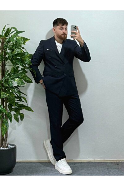 Arvens Erkek Lacivert Kruvaze Takım Elbise Modern Slim Fit Şık Damatlık Özel Gün Klasik Takım