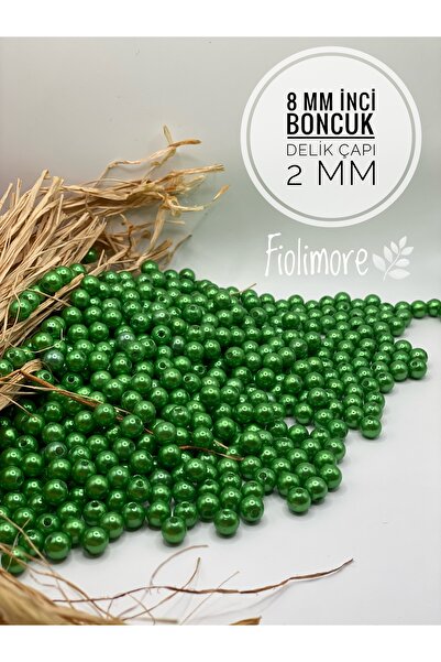 Fiolimore 8 mm Yeşil A Kalite Plastik İnci Boncuk (50 Gram-150 Adet) Takı Çan...