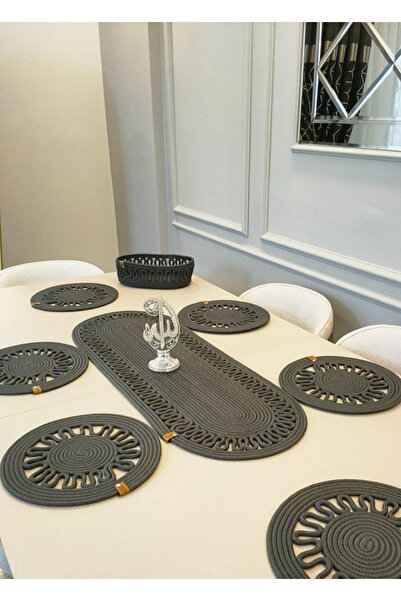 sfb Hand Knitted Jute Runner Table Cloth with Plate Mat Decorative Unit Coffee Table Cloth Set