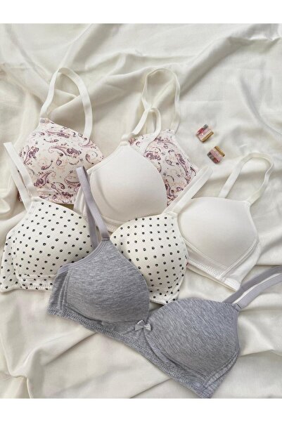 İNKO İÇ GİYİM Cotton Combed Cotton Wire-Free Unpadded 4-Piece Gathering Bra