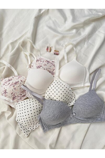 İNKO İÇ GİYİM Cotton Combed Cotton Wire-Free Unpadded 4-Piece Gathering Bra