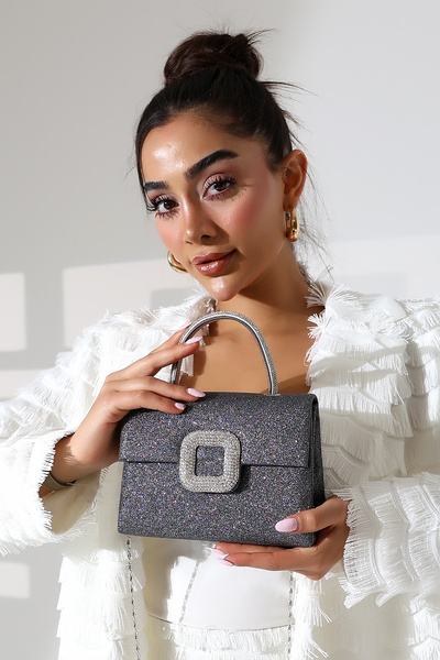 Moda Lime Γυναικεία τσάντα βραδινού φορέματος με λεπτομέρεια από ανθρακί γκλί...