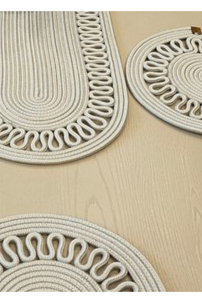 sfb Hand Knitted Jute Runner Table Cloth with Plate Mat Decorative Unit Coffee Table Cloth Set