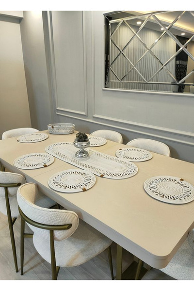 sfb Hand Knitted Jute Runner Table Cloth with Plate Mat Decorative Unit Coffee Table Cloth Set