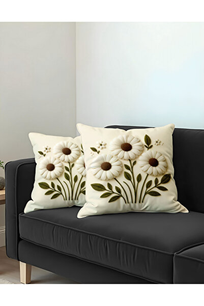 Hayal Dekoratif Панч вишивка візерунок цифровий друк кремовий фон квітковий візерунок весняна тема 2 штуки подушка чохол