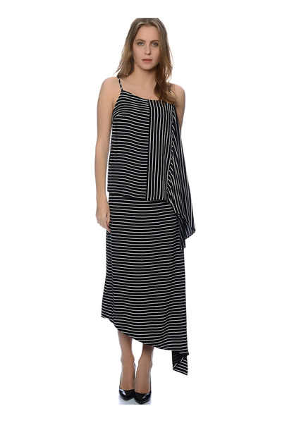 House Of Camellia Çok Renkli Çizgi Geniş Desenli Midi Boy Kadın Etek