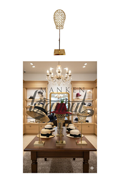 Manken İstanbul Kadın Gold Renk Tel Kafa Mankeni Şapka Mankeni Aksesuar Mankeni