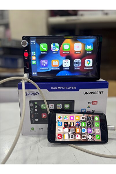 SUNASK Sn-9900bt Carplay Li Ekranlı Oto Teyp 7 Inç Double Teyp Park Kamerası Bluetooth Mp5 Mp3 Çift Usb