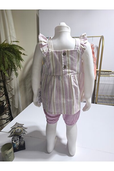 Miniworld Baby Girl Top-Shorts Set 100% Cotton Muslin Style Design Premium, Lilac Peach