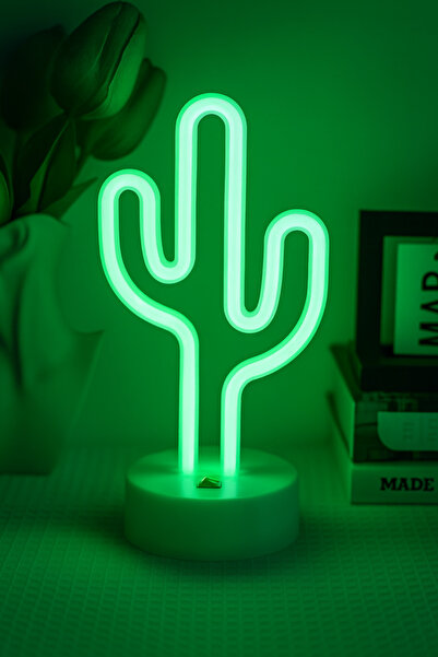 HediyeFilesi Dekoratif Neon Kaktüs Led Işık Masa Dekoru Masa Gece Lambası