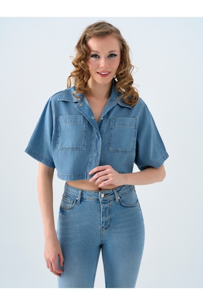 Loft قميص نسائي بقصة عادية - بأكمام