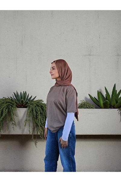 Nöşre Design شال قطني ممشط باللون الأحمر والبني
