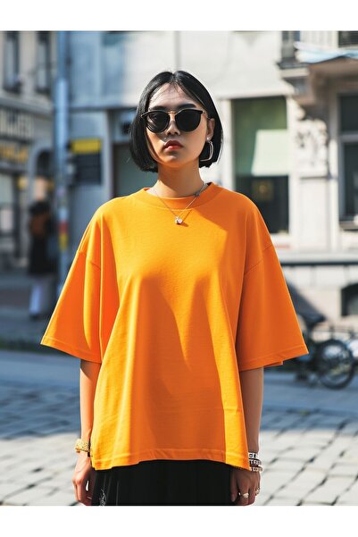 Coredra Tricou Basic Oversize Femei - Portocaliu