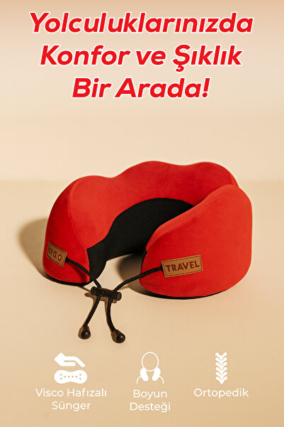 Viscofoam Cosy Ortopedik Seyahat Yastığı Visco Boyun Destekli Seyahat Yastığı - Kırmızı | Ergo Travel