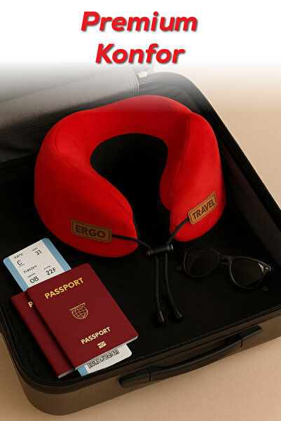Viscofoam Cosy Ortopedik Seyahat Yastığı Visco Boyun Destekli Seyahat Yastığı - Kırmızı | Ergo Travel