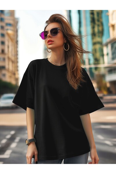 Coredra Tricou Basic Oversize Femei - Negru