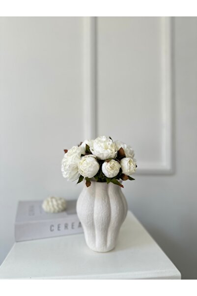 Çiçek 1 Kalite Yapay Beyaz Şakayık Demeti 11 Li