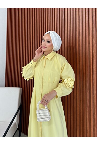 Melike Tatar Çiçek Detaylı Poplin Elbise 32-2377